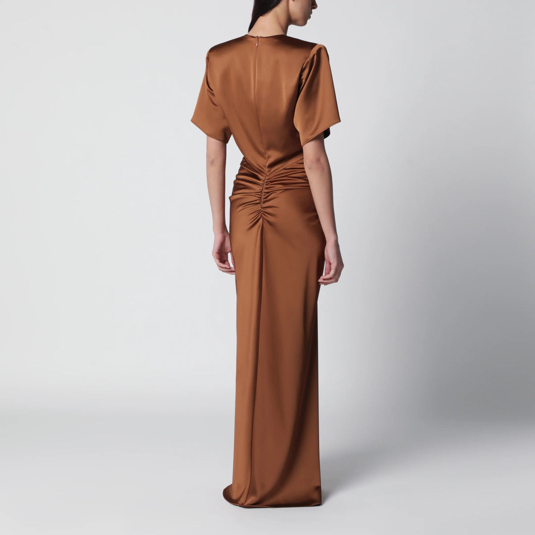 THE ANDAMANE - Long Iris dress in bronze with gathered waist