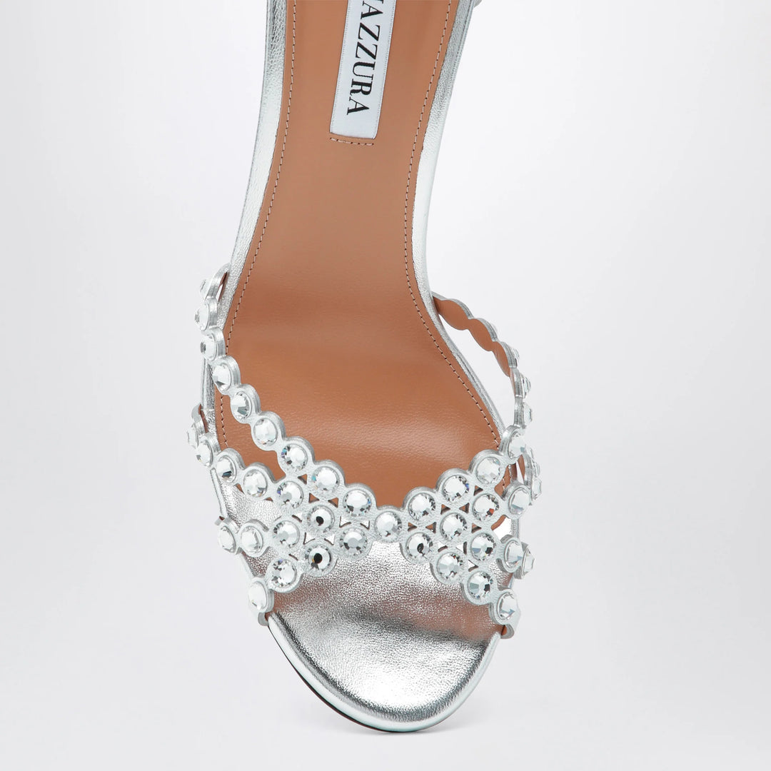 Aquazzura - Tequila silver sandals in metallic leather with crystals