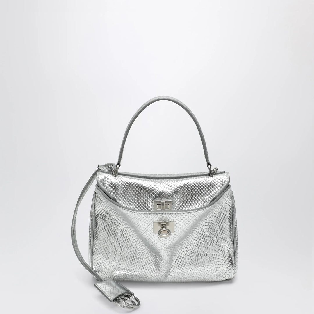 Balenciaga - Mini Rodeo bag in shiny silver leather with python print Brand Apparel &amp; Accessories TU