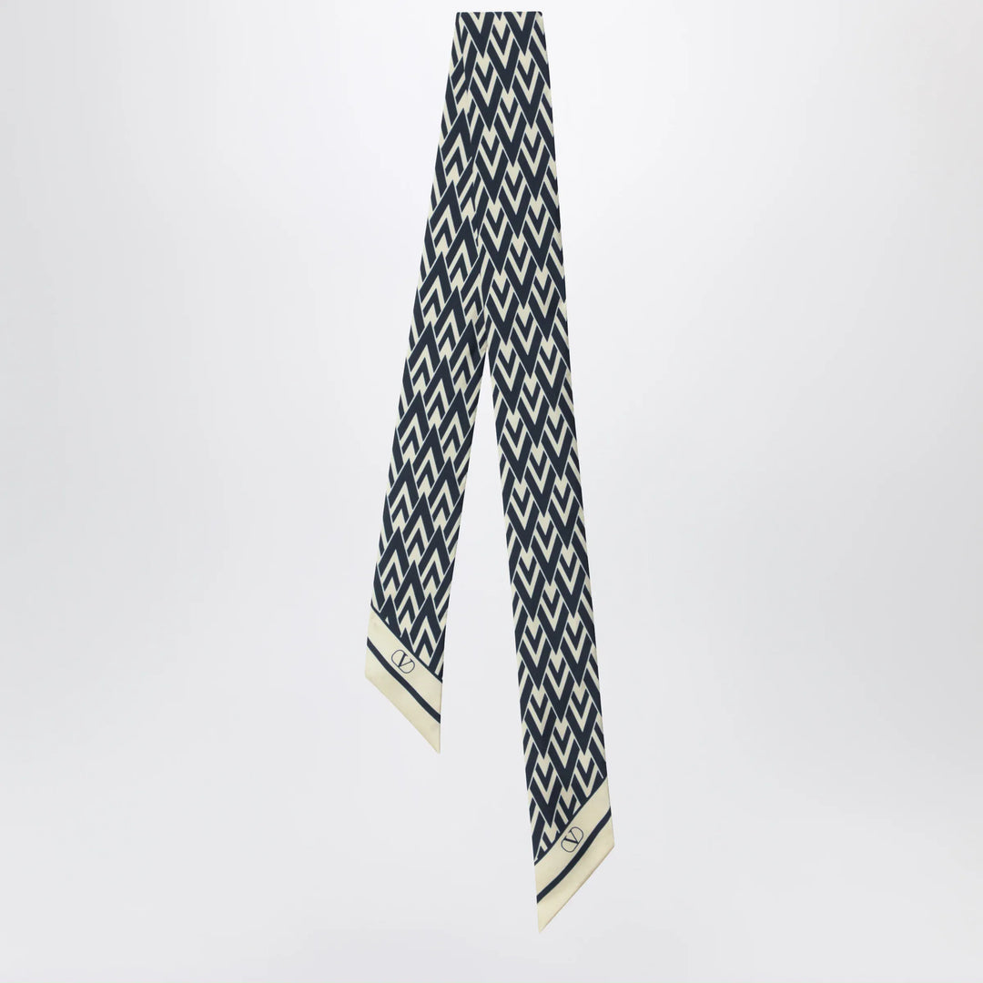 Valentino - Tout La V Bandeau scarf in ivory / blue silk Brand Apparel & Accessories > Clothing Accessories > Scarves & Shawls TU