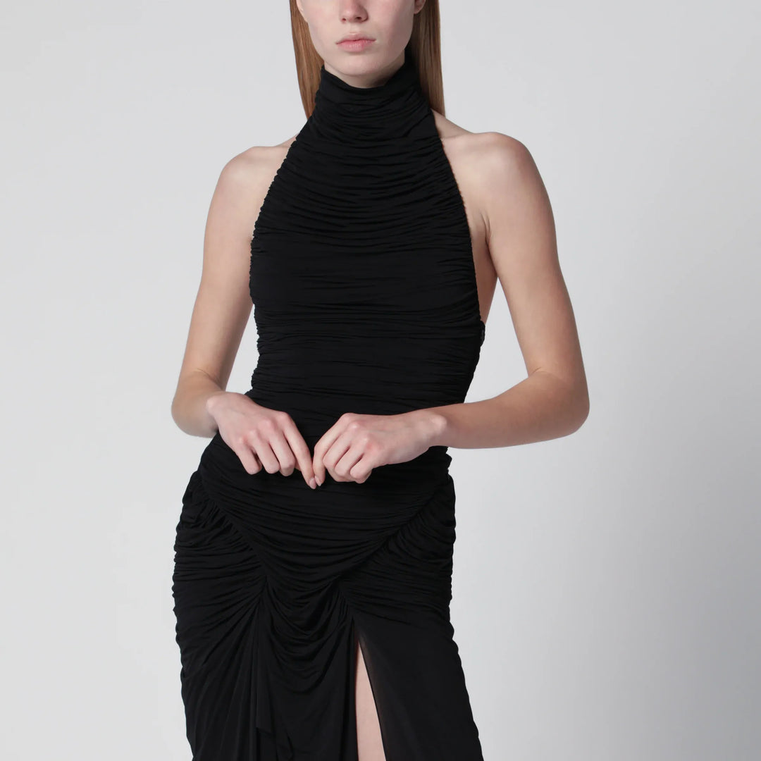 Francesco Murano - Black draped viscose-blend bodysuit Brand Apparel & Accessories > Clothing > One-Pieces > Leotards & Unitards 40  IT