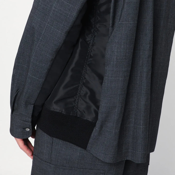 Sacai - Gray plaid wool shirt jacket Brand Apparel &amp; Accessories > Clothing > Outerwear > Coats &amp; Jackets 3