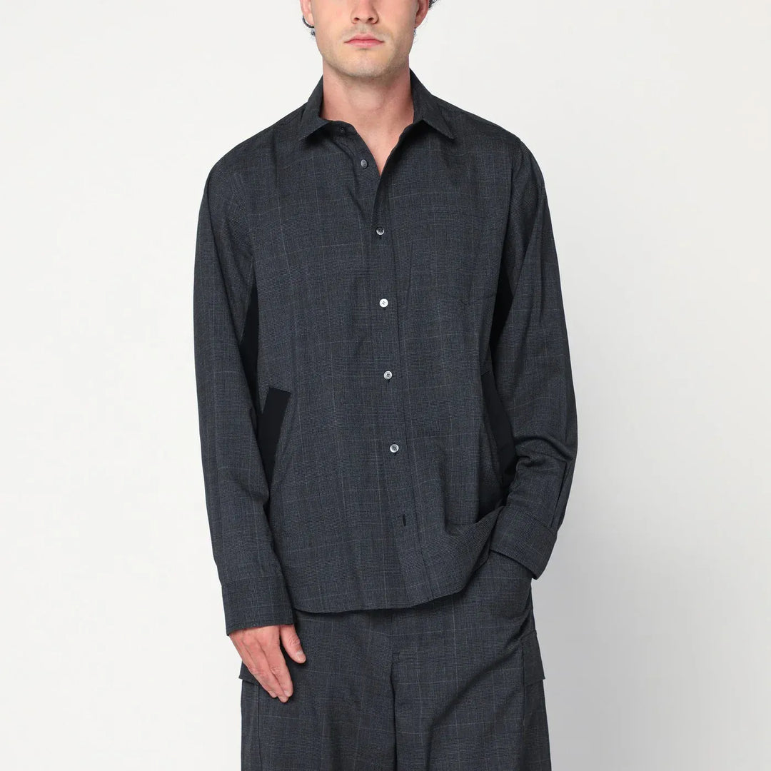 Sacai - Gray plaid wool shirt jacket Brand Apparel &amp; Accessories > Clothing > Outerwear > Coats &amp; Jackets 3