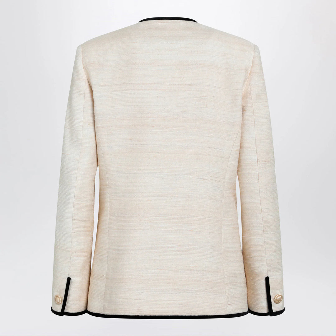 Valentino - Milk-honey coloured silk and linen jacket Brand Apparel &amp; Accessories > Clothing > Outerwear > Coats &amp; Jackets 40  IT