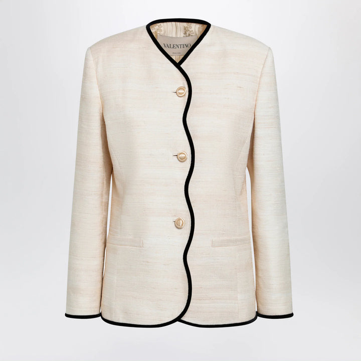 Valentino - Milk-honey coloured silk and linen jacket Brand Apparel &amp; Accessories > Clothing > Outerwear > Coats &amp; Jackets 40  IT