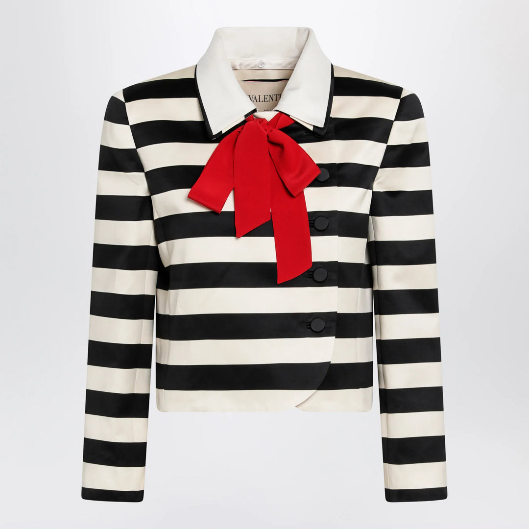 Valentino - Vanilla/black striped jacket with maxi bow Brand Apparel & Accessories > Clothing > Outerwear > Coats & Jackets 40  IT