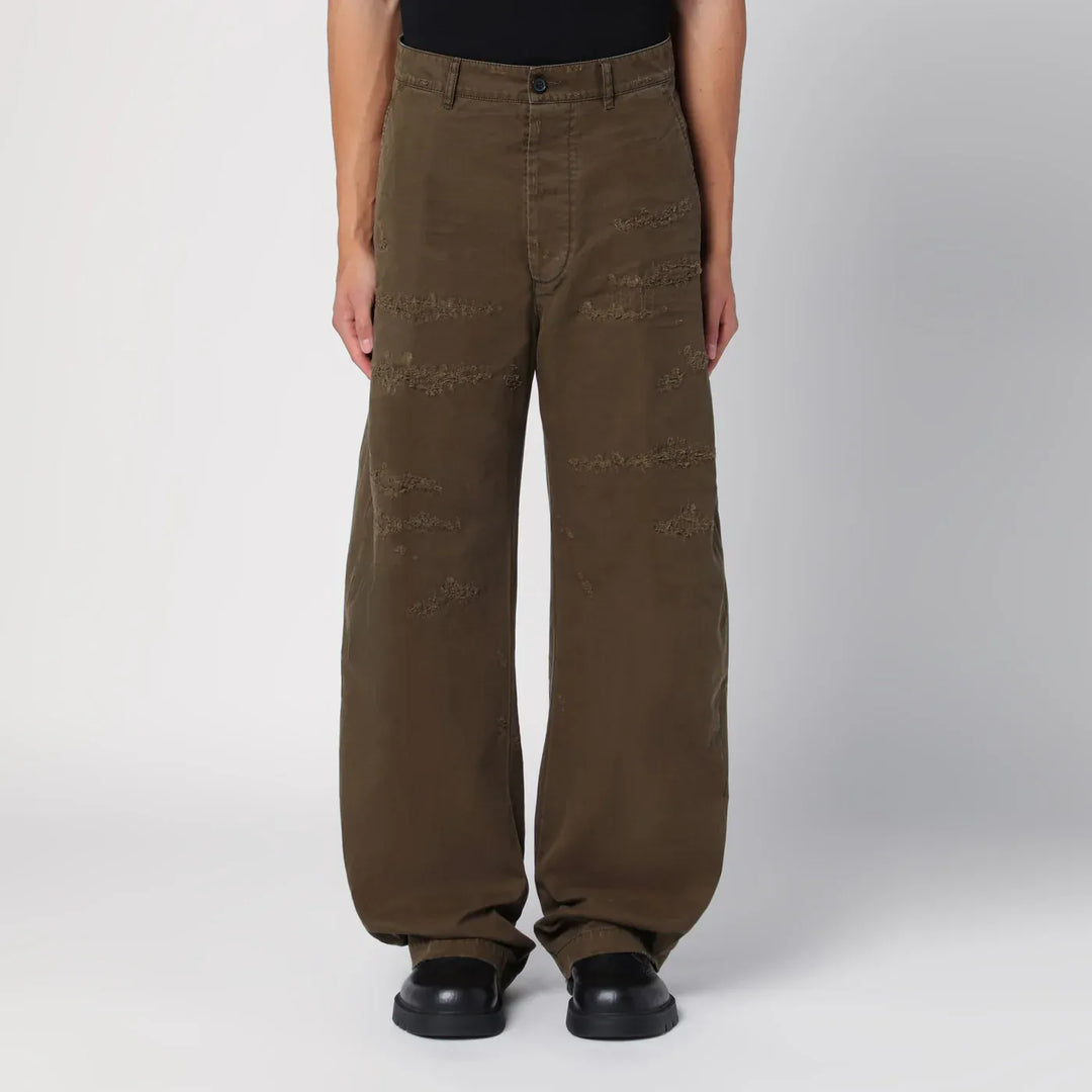 Dsquared2 - Military green wide trousers with wear Brand Apparel & Accessories > Clothing > Pants 48 IT