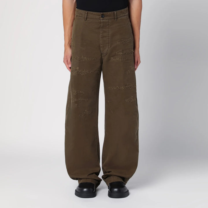 Dsquared2 - Military green wide trousers with wear Brand Apparel &amp; Accessories > Clothing > Pants 48 IT