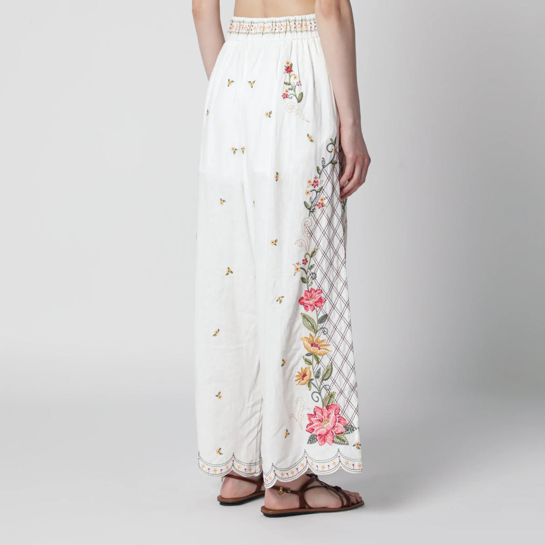 FARM Rio - Linen-blend trousers with floral embroidery Brand Apparel &amp; Accessories > Clothing > Pants