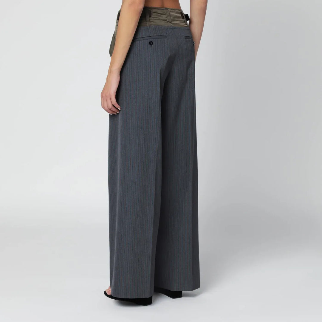 Sacai - Grey/khaki pinstripe bi-material trousers Brand Apparel &amp; Accessories > Clothing > Pants