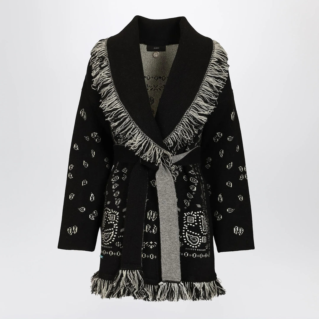 Alanui - Black Bandana jacquard cardigan Brand Apparel &amp; Accessories > Clothing > Shirts &amp; Tops XS