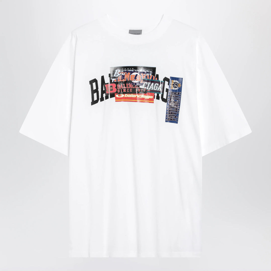 Balenciaga - Bumper Stickers medium-fit cotton T-shirt in white Brand Apparel & Accessories > Clothing > Shirts & Tops S