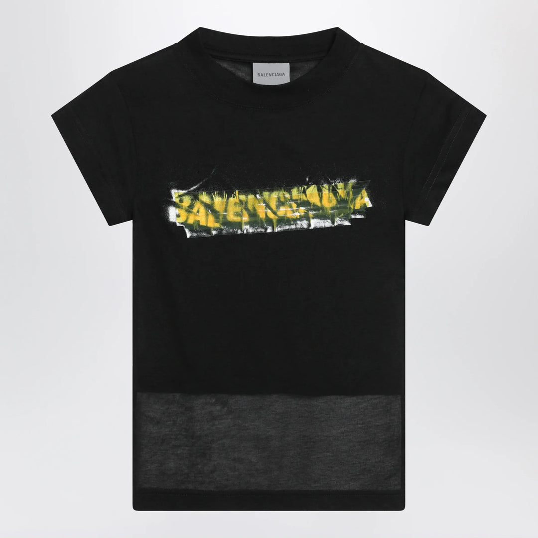 Balenciaga - Messy Spray T-shirt with cut-out back in cotton black Brand Apparel &amp; Accessories > Clothing > Shirts &amp; Tops XS