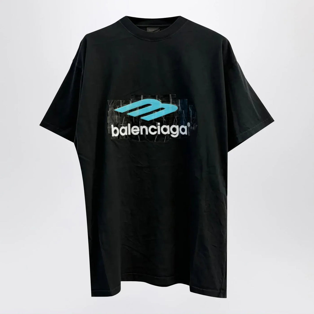 Balenciaga - Oversized washed black 3B T-shirt Brand Apparel &amp; Accessories > Clothing > Shirts &amp; Tops