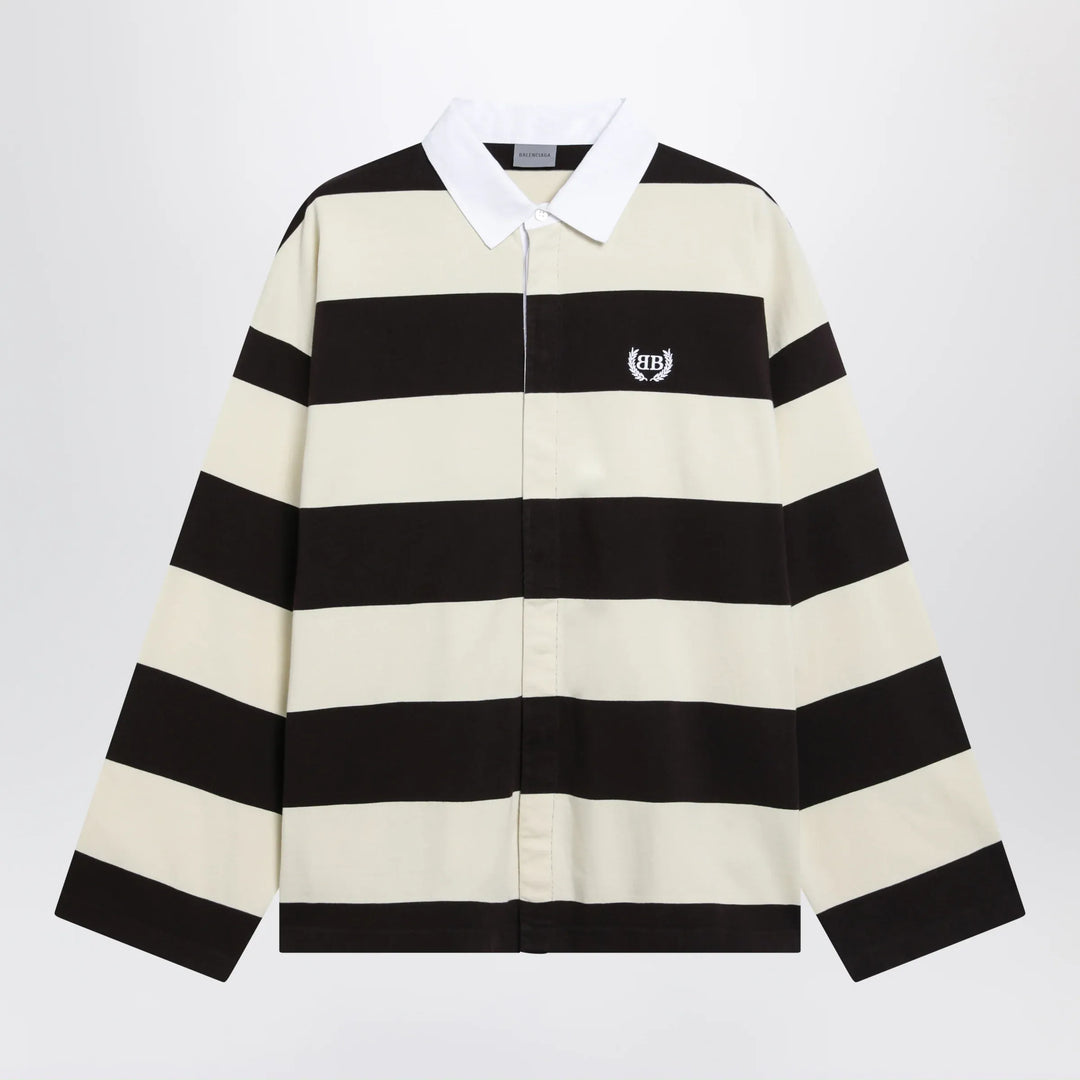 Balenciaga - Striped jersey polo shirt in cotton, brown Brand Apparel &amp; Accessories > Clothing > Shirts &amp; Tops M