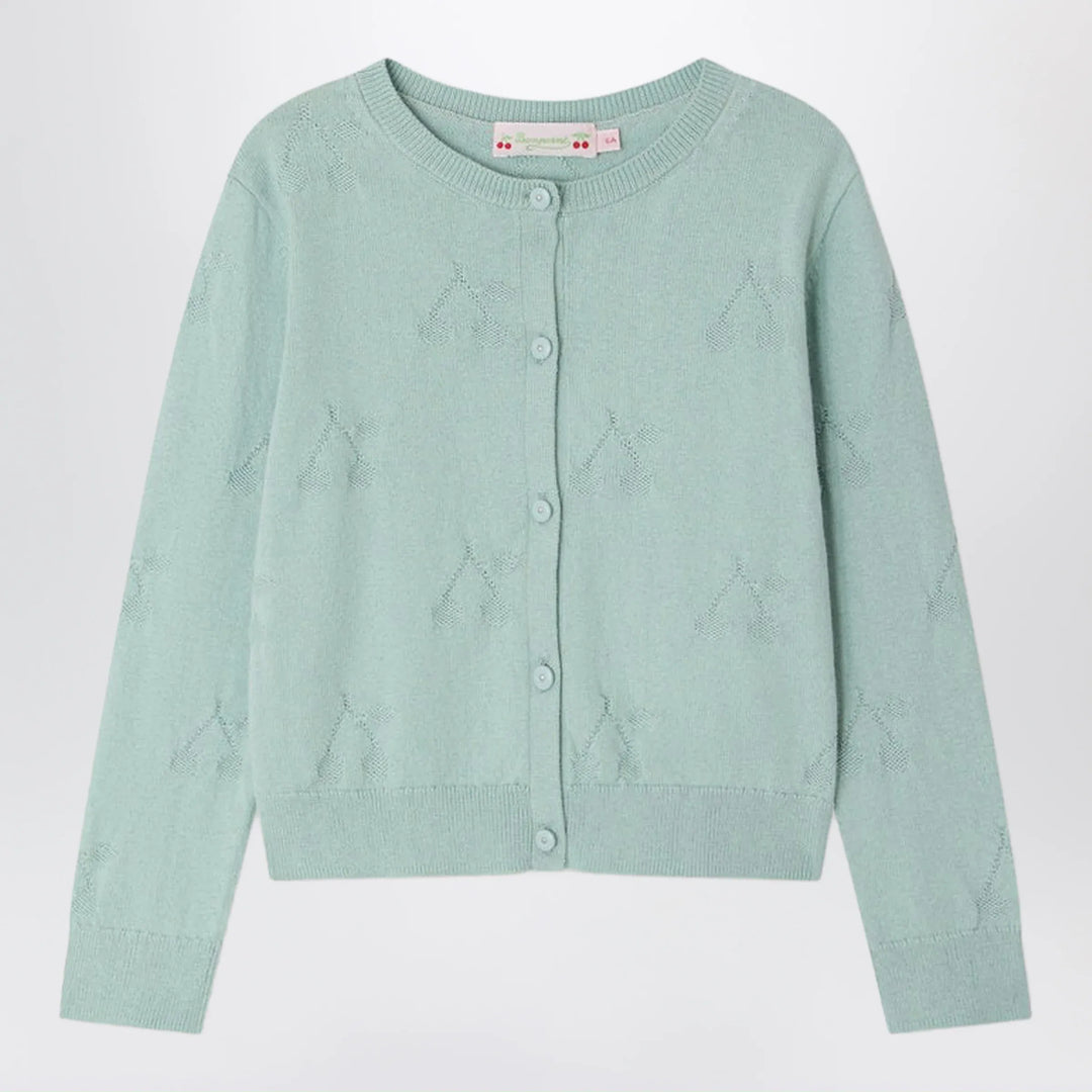 Bonpoint - Lysia celadon green cardigan with cherries Brand Apparel &amp; Accessories > Clothing > Shirts &amp; Tops
