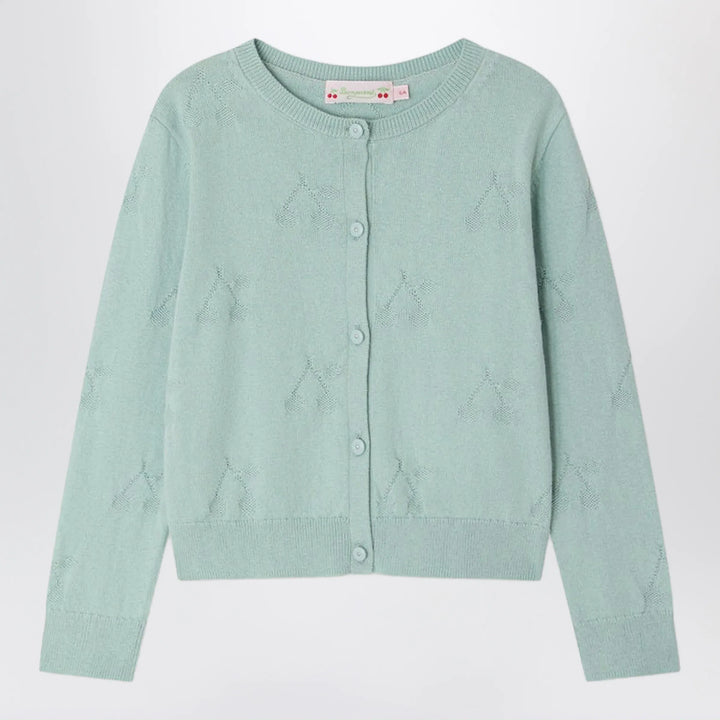 Bonpoint - Lysia celadon green cardigan with cherries Brand Apparel &amp; Accessories > Clothing > Shirts &amp; Tops 4