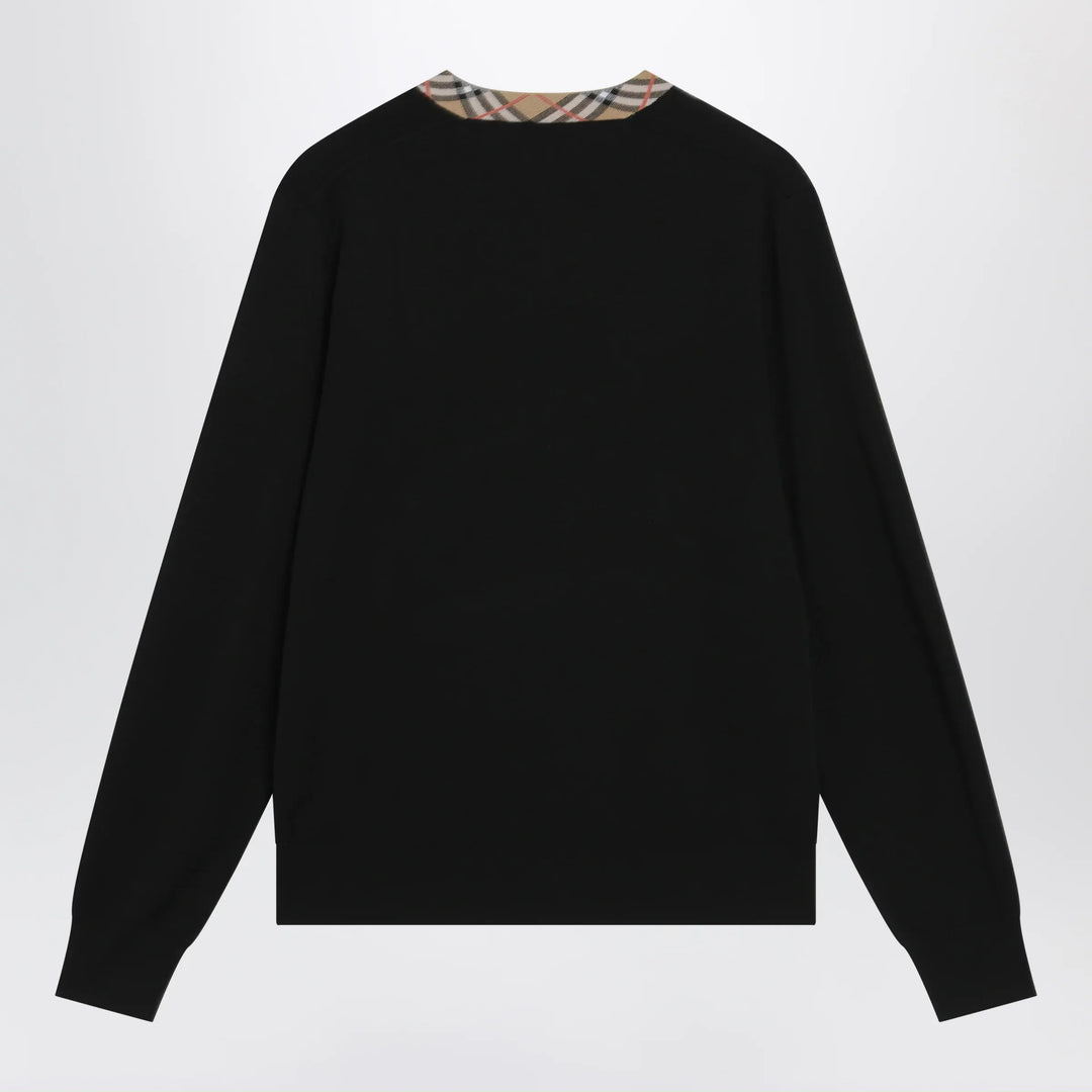 Burberry - Black wool sweater with Check motif neckline Brand Apparel &amp; Accessories > Clothing > Shirts &amp; Tops
