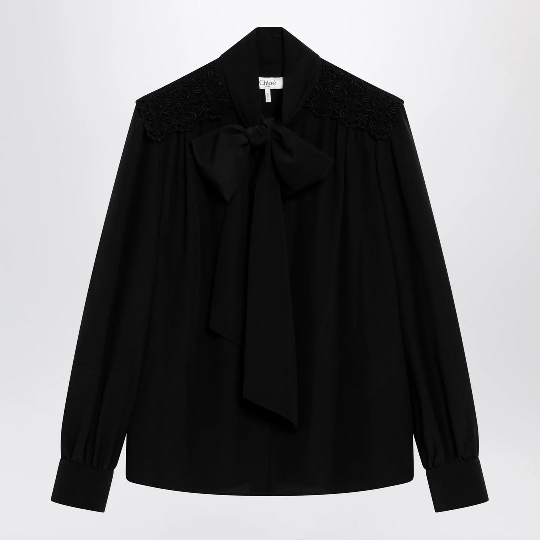 Chloé - Black silk blouse with lavallière Brand Apparel &amp; Accessories > Clothing > Shirts &amp; Tops 36  FR