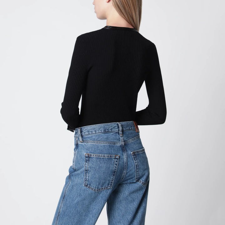 Courrèges - Ribbed viscose-blend cardigan with vinyl trim, black Brand Apparel &amp; Accessories > Clothing > Shirts &amp; Tops M