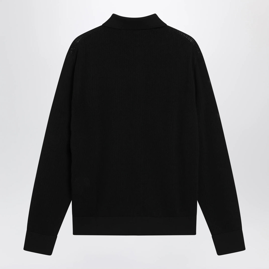 Dolce&amp;Gabbana - Long-sleeve openwork rib knit cotton shirt in black Brand Apparel &amp; Accessories > Clothing > Shirts &amp; Tops 52 IT