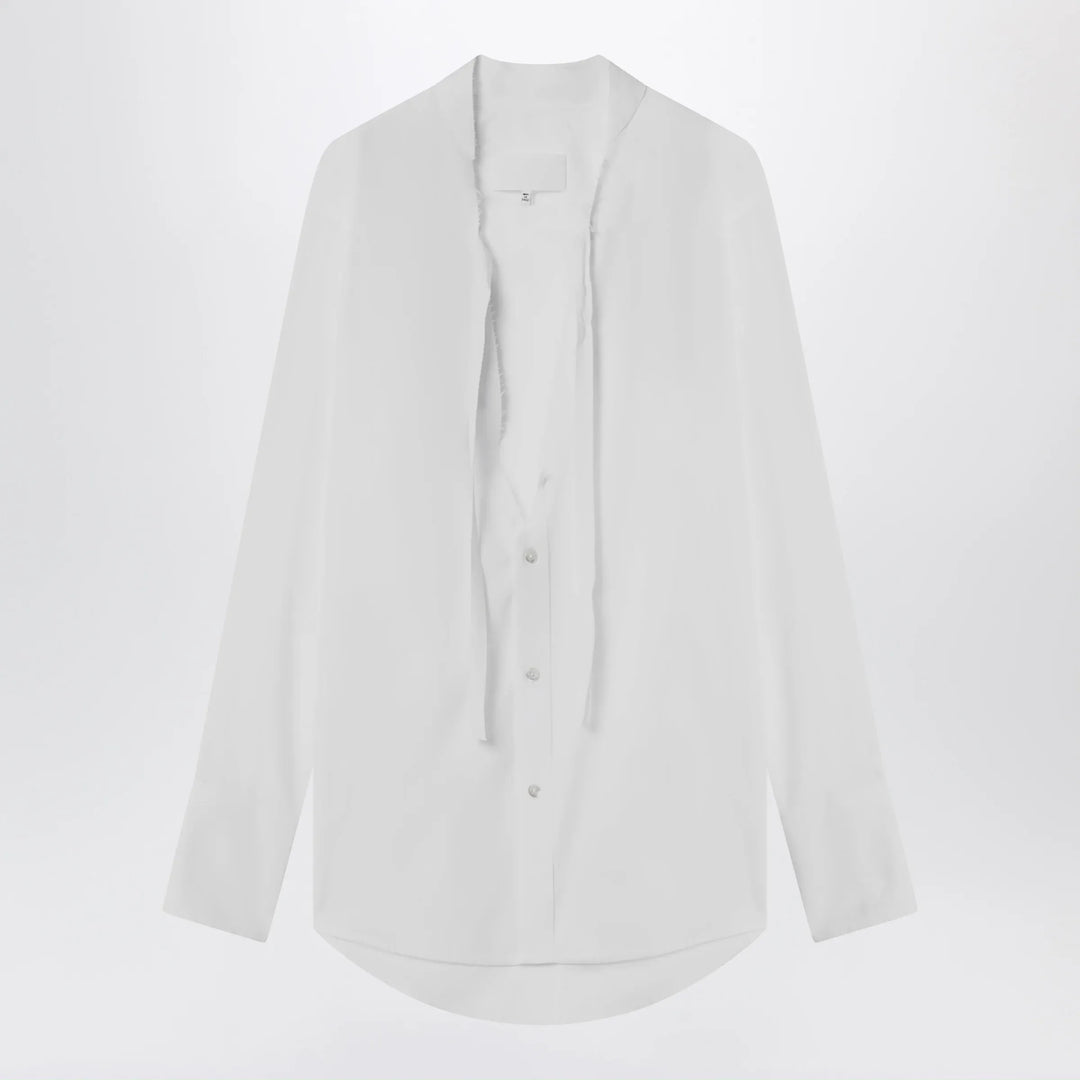 Maison Margiela - Deep V-neck cotton poplin shirt in white Brand Apparel & Accessories > Clothing > Shirts & Tops 38  IT