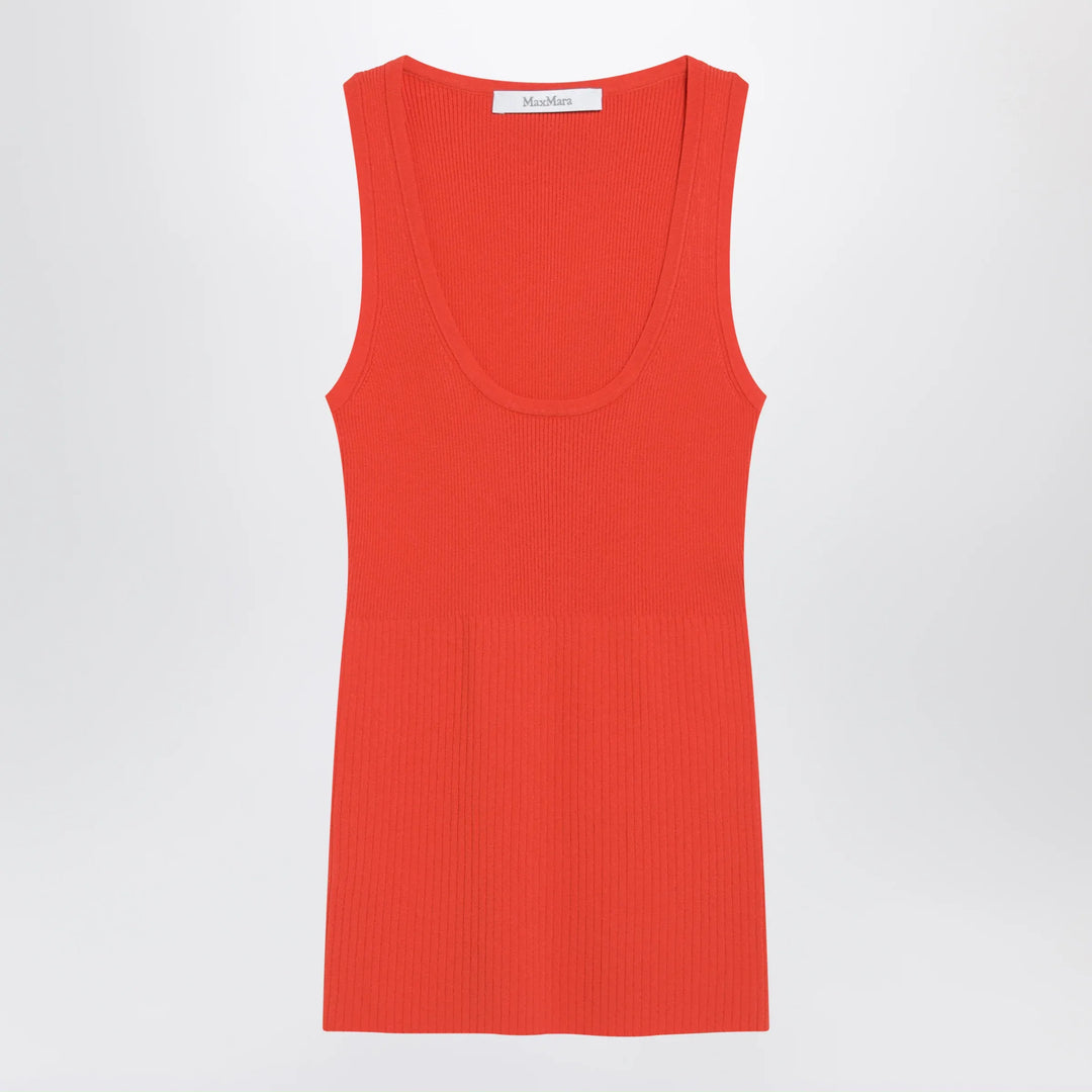Max Mara - Coral red ribbed technical yarn top Brand Apparel &amp; Accessories > Clothing > Shirts &amp; Tops XS