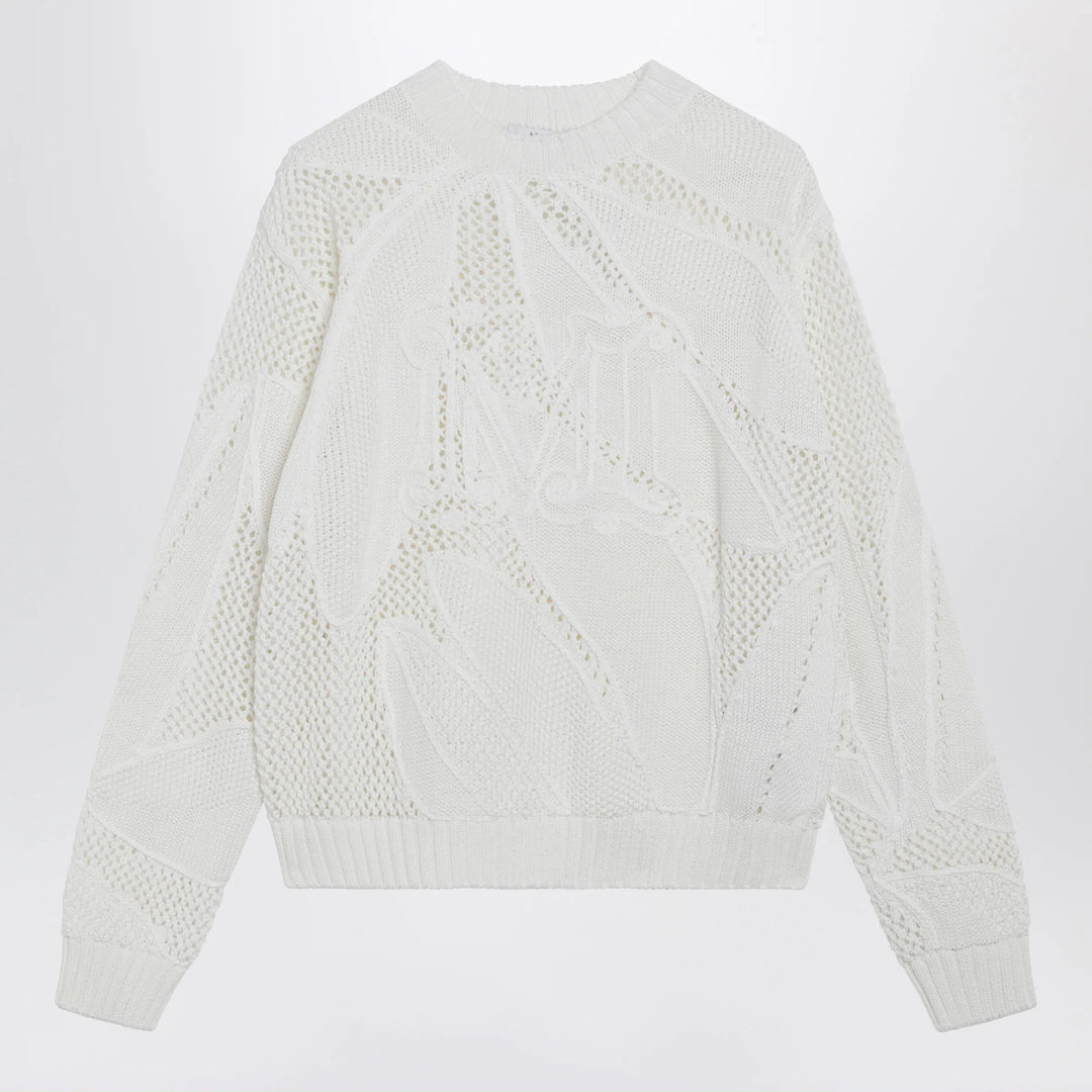 Max Mara - Embroidered cotton crewneck sweater in white Brand Apparel & Accessories > Clothing > Shirts & Tops XS