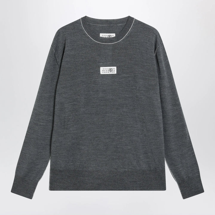 MM6 Maison Margiela - Grey wool sweater with Numeric logo Brand Apparel &amp; Accessories > Clothing > Shirts &amp; Tops M
