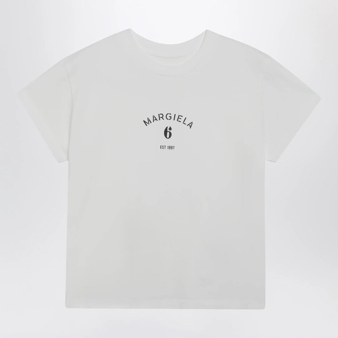 MM6 Maison Margiela - Off-white cotton jersey T-shirt with numeric embroidery Brand Apparel &amp; Accessories > Clothing > Shirts &amp; Tops S