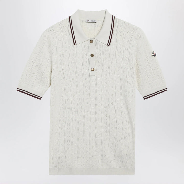 Moncler - White cotton polo with diamond pattern Brand Apparel &amp; Accessories > Clothing > Shirts &amp; Tops S