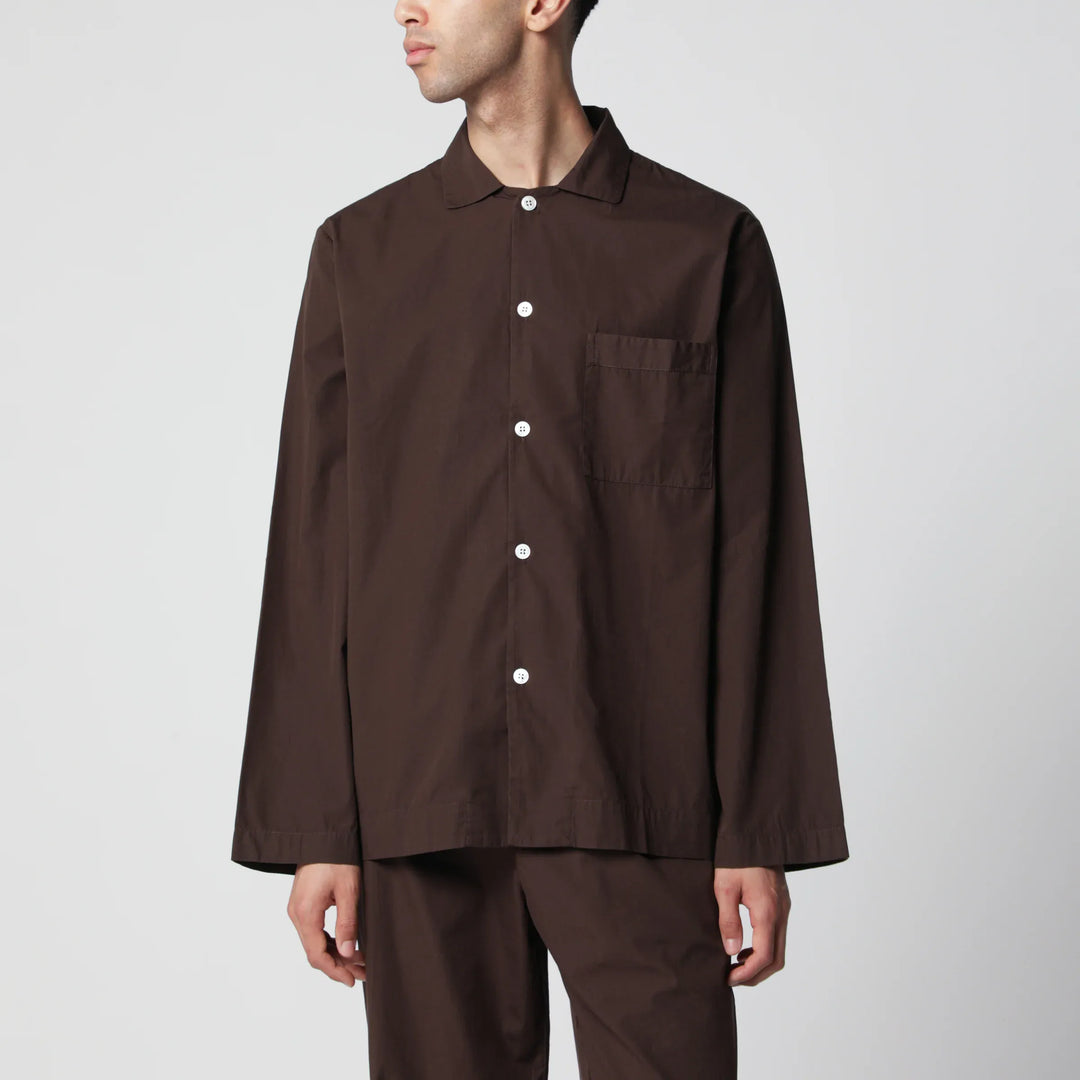 Tekla - Brown cotton pajama shirt Brand Apparel &amp; Accessories > Clothing > Shirts &amp; Tops S