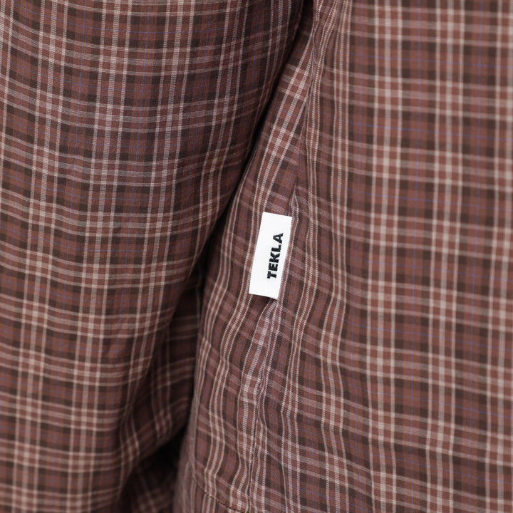 Tekla - Serra-colored cotton pajama shirt with check pattern Brand Apparel &amp; Accessories > Clothing > Shirts &amp; Tops