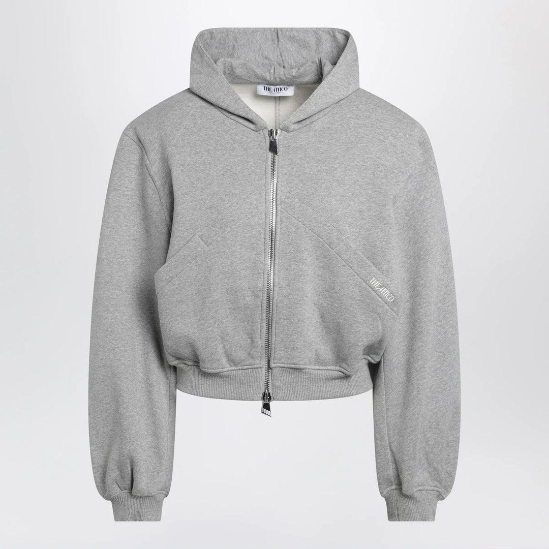 The Attico - Boxy zip-up hoodie in melange grey cotton Brand Apparel &amp; Accessories > Clothing > Shirts &amp; Tops 38  IT