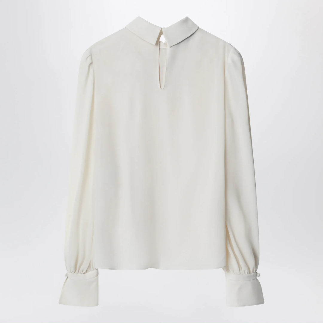 Valentino - Vanilla-colored silk blouse with flower Brand Apparel &amp; Accessories > Clothing > Shirts &amp; Tops 42  IT