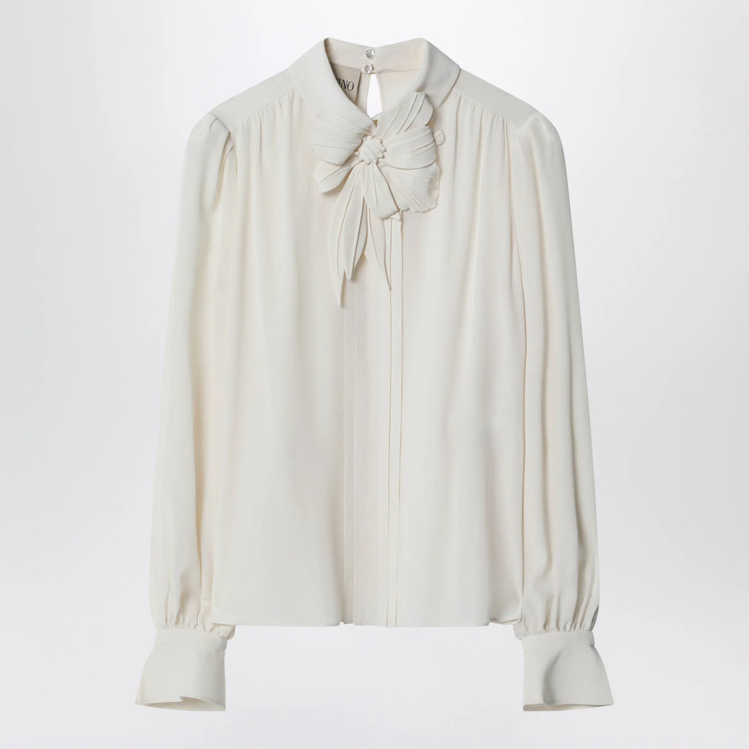 Valentino - Vanilla-colored silk blouse with flower Brand Apparel &amp; Accessories > Clothing > Shirts &amp; Tops 42  IT