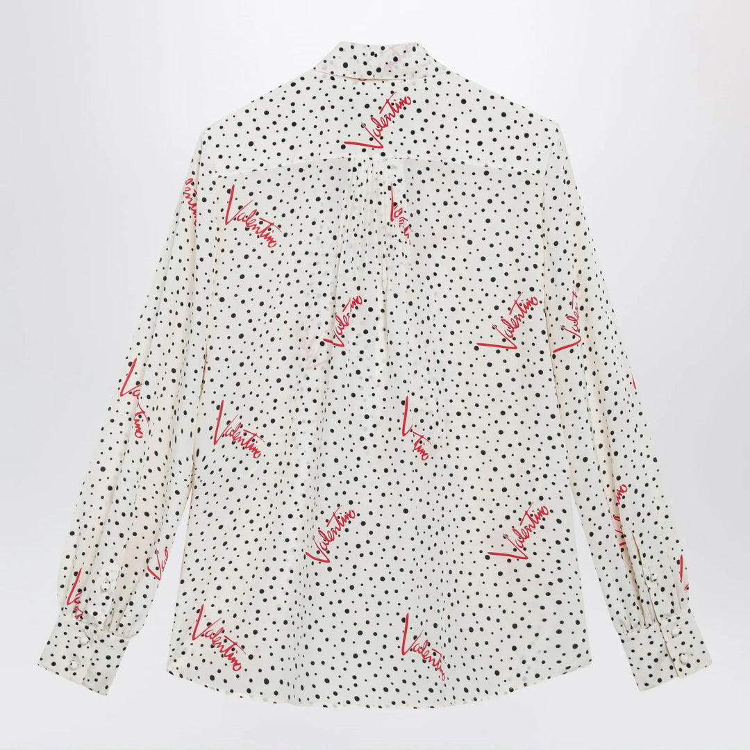 Valentino - Vanilla silk shirt with logo print Brand Apparel &amp; Accessories > Clothing > Shirts &amp; Tops