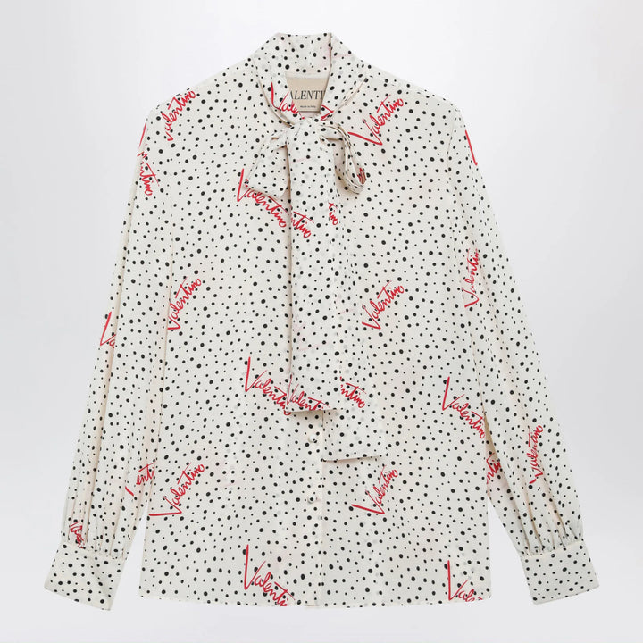 Valentino - Vanilla silk shirt with logo print Brand Apparel &amp; Accessories > Clothing > Shirts &amp; Tops 42  IT