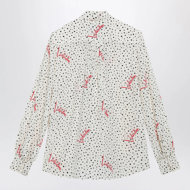 Valentino - Vanilla silk shirt with logo print Brand Apparel &amp; Accessories > Clothing > Shirts &amp; Tops 42  IT