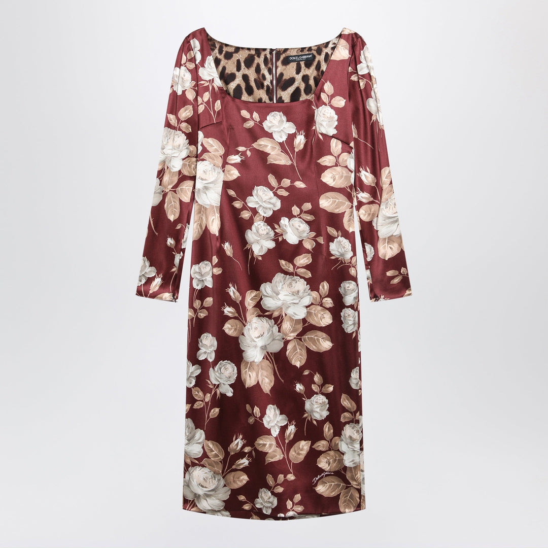 Apparel & Accessories 44  IT Dolce&Gabbana - Burgundy satin dress with floral print Brand