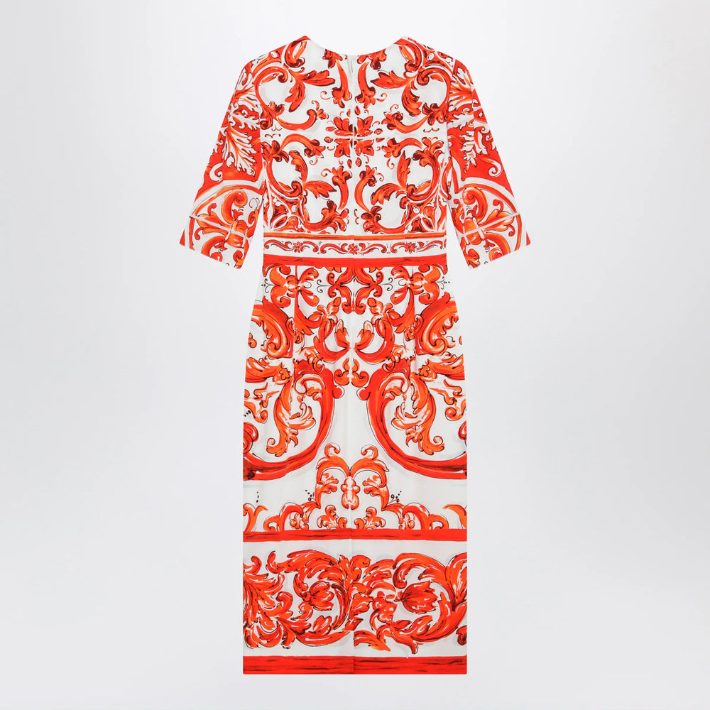 Dolce&Gabbana - Fitted Maiolica-print silk charmeuse dress in orange Brand Apparel & Accessories