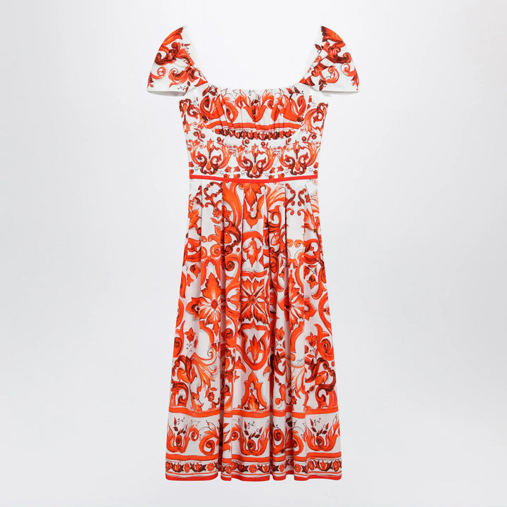 Dolce&amp;Gabbana - Maiolica-print cotton poplin dress in orange Brand Apparel &amp; Accessories 42  IT
