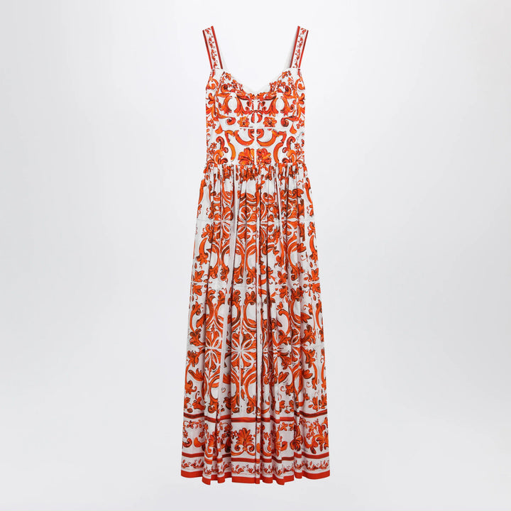 Dolce&amp;Gabbana - Maiolica-print poplin maxi dress in orange cotton Brand Apparel &amp; Accessories 40  IT