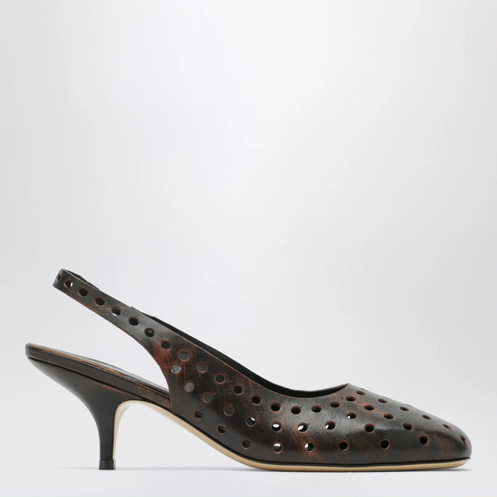 Dries Van Noten - Brown aged leather perforated slingback shoes Brand Apparel &amp; Accessories 36 IT