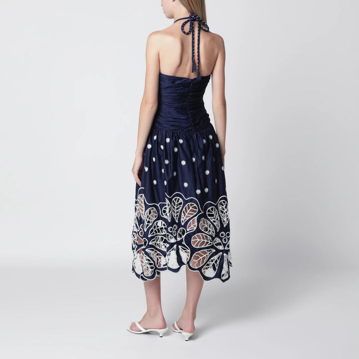 FARM Rio - Navy blue Richelieu midi dress with embroidery Brand Apparel &amp; Accessories
