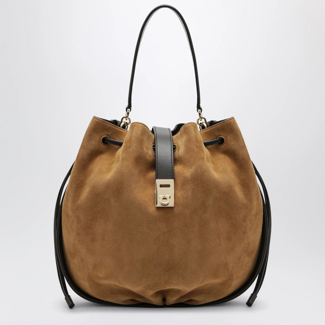Ferragamo - Hug bucket bag with buckle in Natural Brand Apparel &amp; Accessories TU