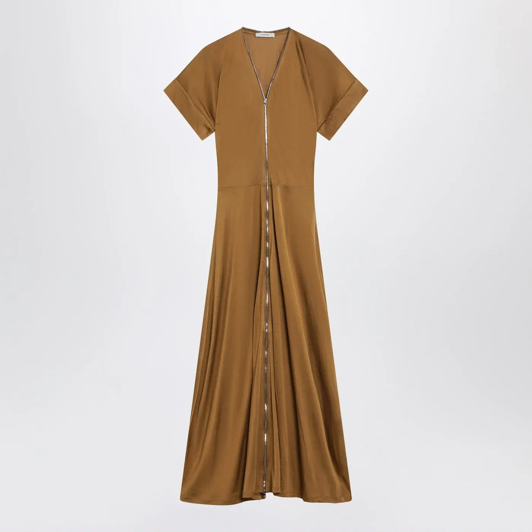 LEMAIRE - Cinnamon-brown zip-up dress in cotton-viscose jersey Brand Apparel &amp; Accessories S