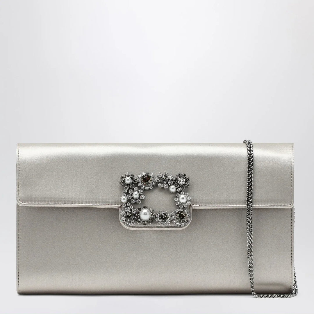 ROGER VIVIER - Pearl grey satin clutch bag with buckle Brand Apparel &amp; Accessories U