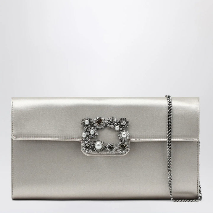 ROGER VIVIER - Pearl grey satin clutch bag with buckle Brand Apparel &amp; Accessories U