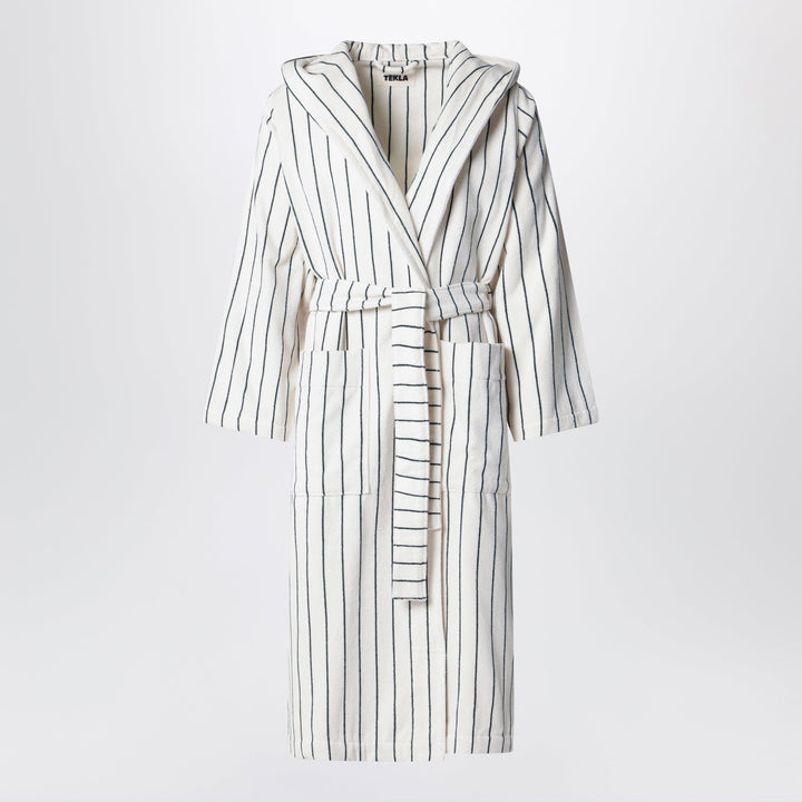 Apparel &amp; Accessories Tekla - Hooded organic cotton bathrobe in racing green stripes Brand